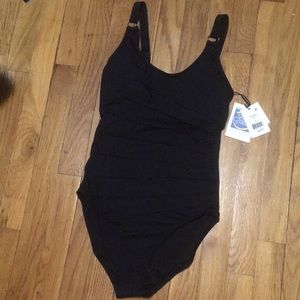 Calvin Klein black swimsuit. Ribbed detail.